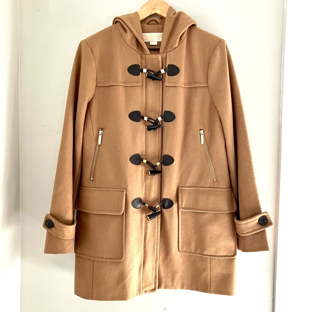 Michael Kors Camel Toggle Wool Hood Coat Size 10